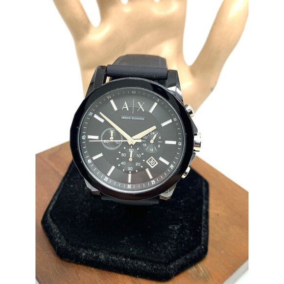 Armani Exchange Men's Watch AX1326 Quartz Chronograph Black Rubber Strap 44mm - Picture 1 of 14
